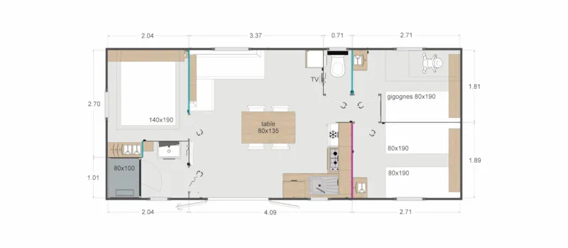 Mobil-Home Prémium Spa Clim Lv 3Chambres 33M²
