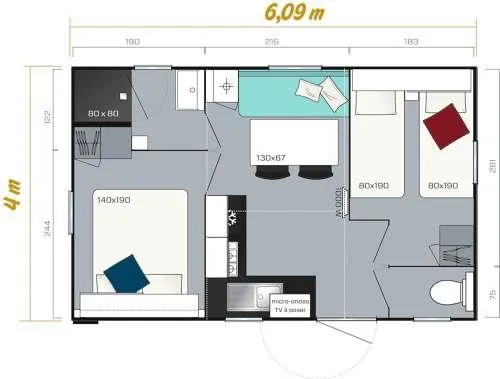 Location - Cottage Grand Confort 2 Chambres - Climatisé - image n°4 - Les Chamberts camping et lodges