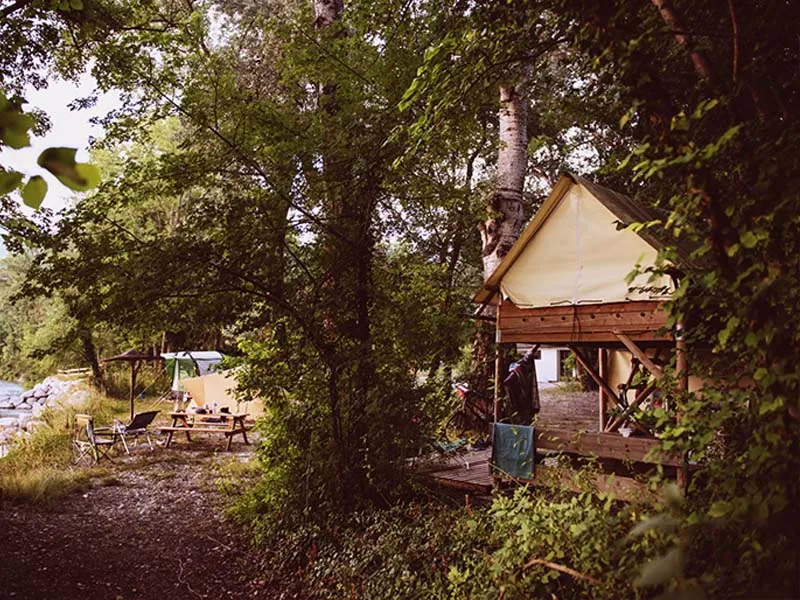 Cabane Bivouac Sur Pilotis Sous Les Arbres