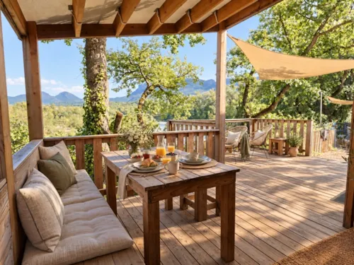 Mietunterkunft - Luxuriöses Mimosa-Chalet Mit Panoramablick Auf Den Fluss - Klimatisiert - image n°4 - Les Chamberts camping et lodges