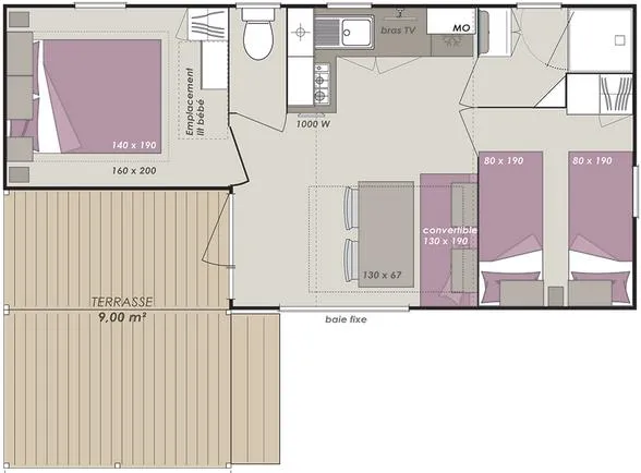 Mobil-Home 2 Chambres - Eco - Climatisé - Jusqu'à 4 Personnes
