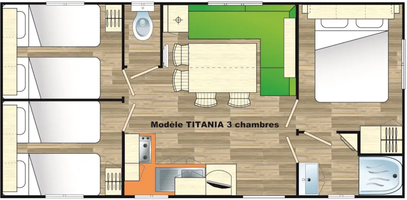 Mobil-Home 3 Chambres - Confort - Climatisé - Jusqu'à 6 Personnes