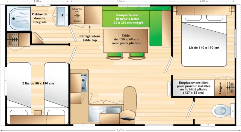 Mobil-Home 2 Chambres - Eco - Climatisé - Jusqu'à 4 Personnes