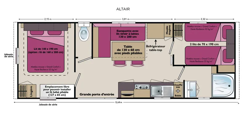 Mobil-Home 2 Chambres - Classique - Climatisé - Jusqu'à 4 Personnes