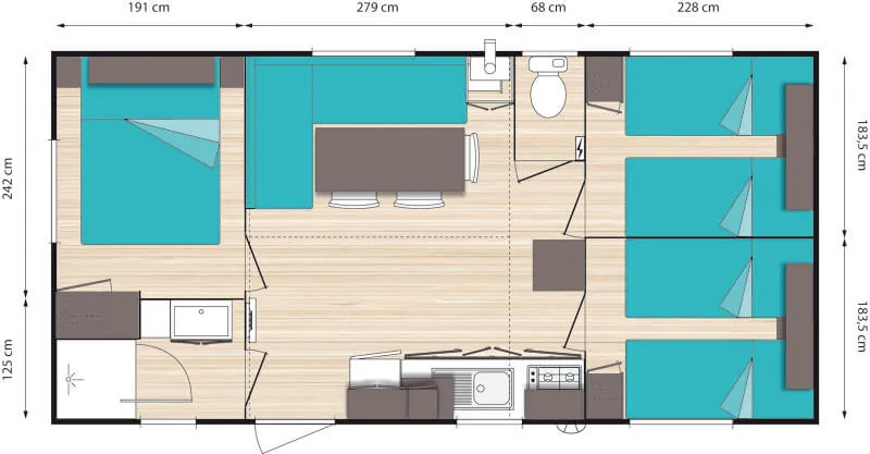 Mobil-Home 3 Chambres - Confort - Climatisé - Jusqu'à 6 Personnes