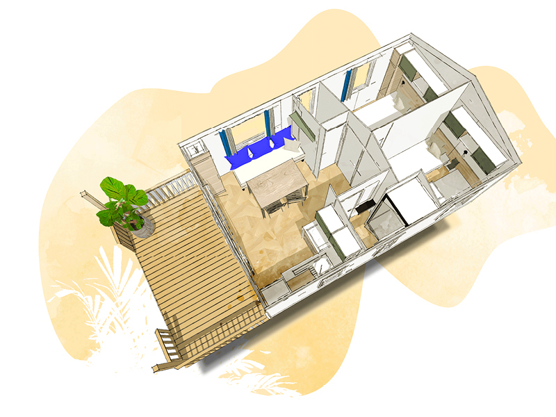 Mobil-home genévrier 30m² - 2 chambres - terrasse couverte + Climatisation