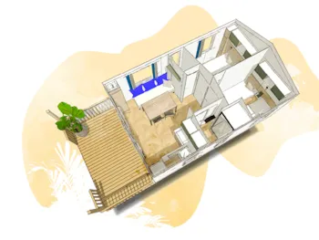 Mietunterkunft - Mobilheim Genévrier 30M² - 2 Zimmer - Überdachte Terrasse + Klimaanlage - Camping le Damier