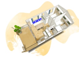 Mietunterkunft - Mobilheim Genévrier 30M² - 2 Zimmer - Überdachte Terrasse + Klimaanlage - Camping le Damier