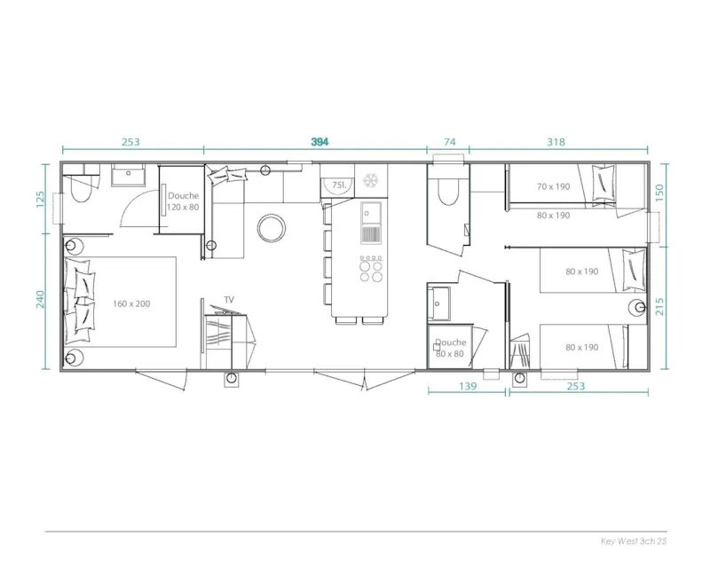 Mobil-Home Confort 40M² 3 Chambres + Terrasse Semi-Couverte + Tv + Lv + Clim