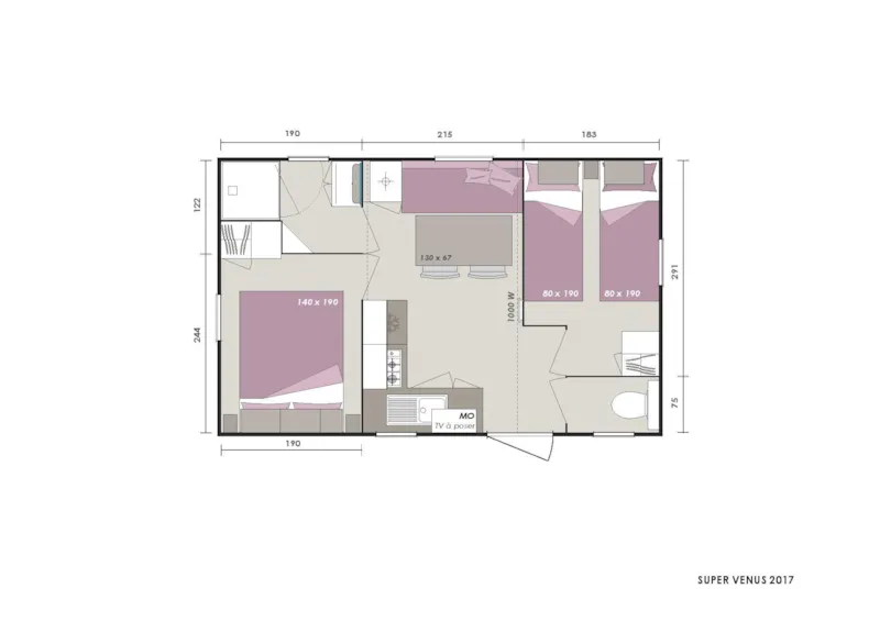 Mobil-Home Standard 27M² 2 Chambres + Terrasse Couverte + Tv + Clim