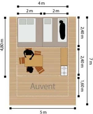 Tente Lodge Pmr 35M² 2 Chambres (Sans Sanitaires) + Terrasse Couverte + Coin Cuisine
