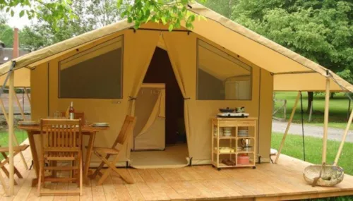 Location - Tente Lodge Pmr 35M² 2 Chambres (Sans Sanitaires) + Terrasse Couverte + Coin Cuisine - image n°1 - Flower Camping Les Plages de l'Ain