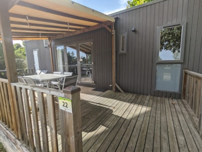 Mobile-home Prémium 40m² 3 bedrooms + Half-covered terrace + TV + air-conditioning
