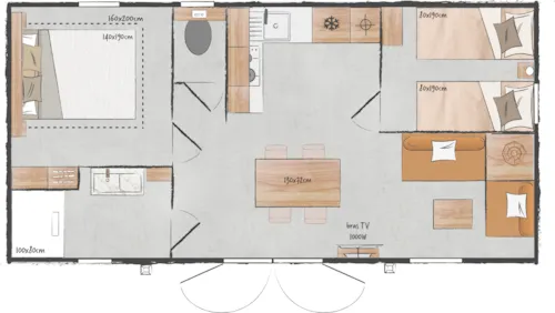 Location - Mobil-Home Premium 35M² 2 Chambres + Terrasse Semi-Couverte + Tv + Lv + Clim - image n°9 - Flower Camping Les Plages de l'Ain