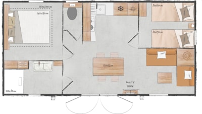 Mobile-home Premium 35m² 2 bedrooms + Half-covered terrace + TV + air-conditioning