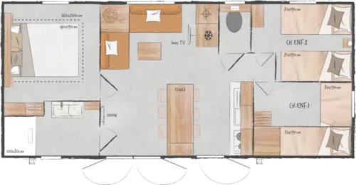 Location - Mobil-Home Premium 40M² 3 Chambres + Terrasse Semi-Couverte + Tv + Lv + Clim - image n°3 - Flower Camping Les Plages de l'Ain