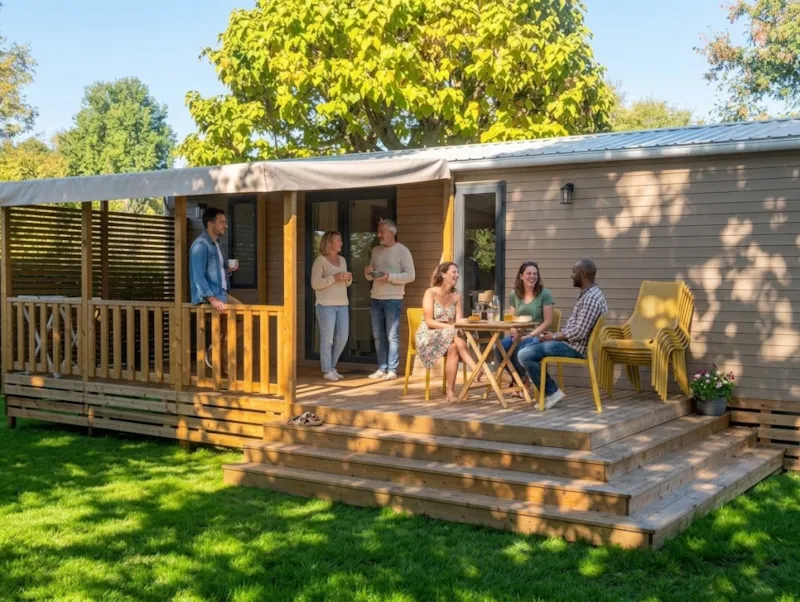 Mobil-Home Premium 40M² 3 Chambres + Terrasse Semi-Couverte + Tv + Lv + Clim