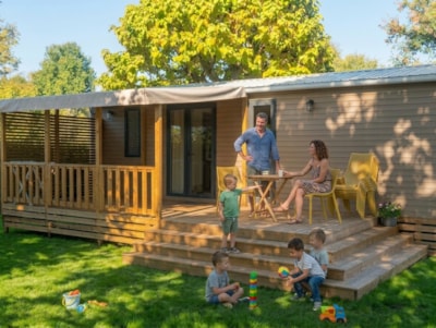 Mobile-home Prémium 40m² 3 bedrooms + Half-covered terrace + TV + air-conditioning