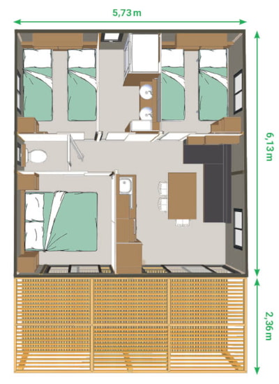 3-bedroom bungalow 35m² - terrace 10m²