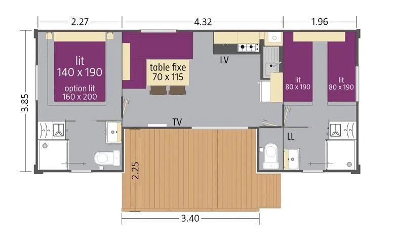 Mobil-Home Premium Alizé 2 Chambres / 2 Salles De Bains (4 Adultes Maxi + 2 Enfants De - 18 Ans)