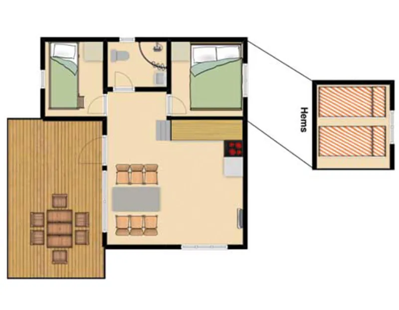 Cabane 2 Chambres + Bain, 25M2