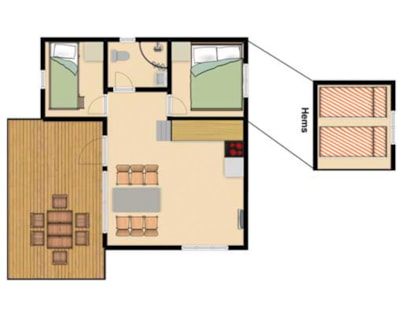 Cabin 2 rooms + bathroom, 30m2
