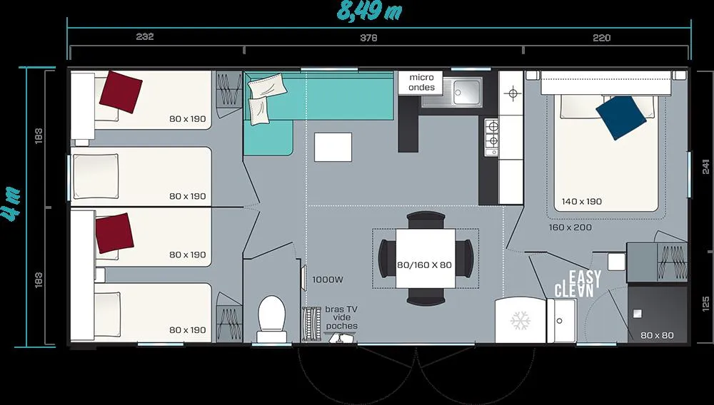 Location - Mobil Home 34M² - 3 Chambres Luxe - Camping Bleu Marine