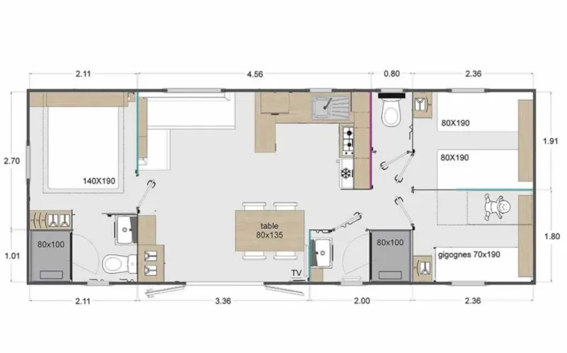 Mh Premium 3 Ch - 2 Sdb - 6 Pers  36 M² - Tv+Clim+Lv+Lit160+Linge (La Semaine) Arrivée Le Dimanche