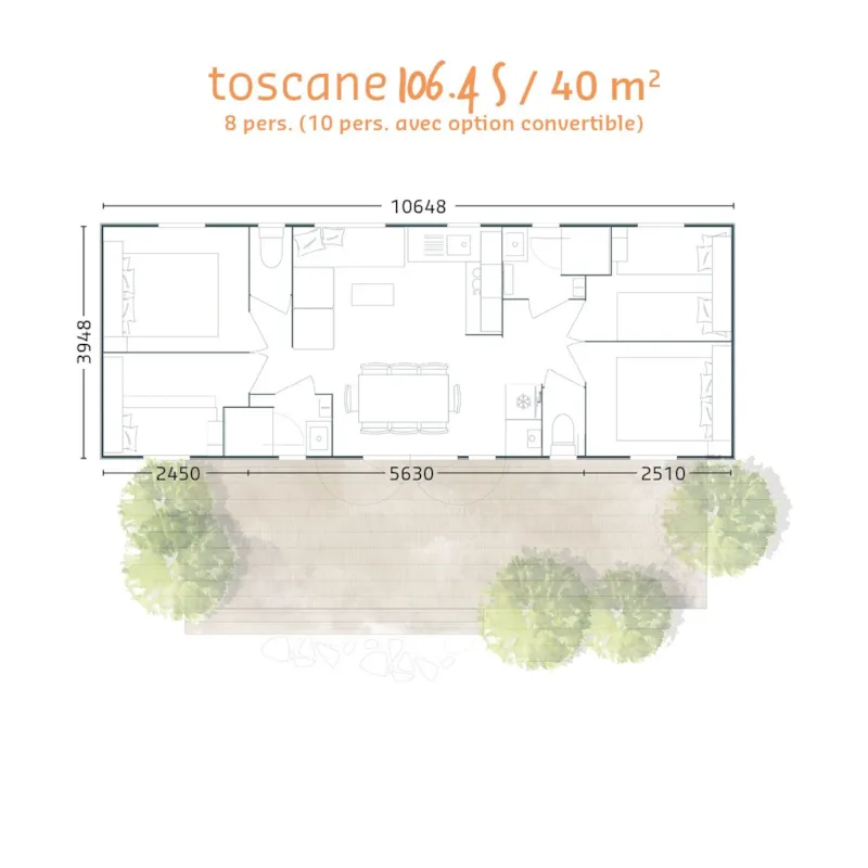 Mobil-Home Premium Aëla 40M² - 4 Chambres - 2 Salles De Bain + Terrasse Couverte + Clim + Tv + Lv