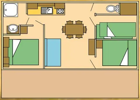 Chalet Alizé Confort+ 32M² (3 Chambres) + Terrasse Couverte + Lave Vaisselle + 2 Transats