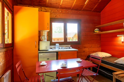Standard wooden ecolodge 12 to 17m² (1 bedroom) + 4m² covered terrace (without bathroom facilities)