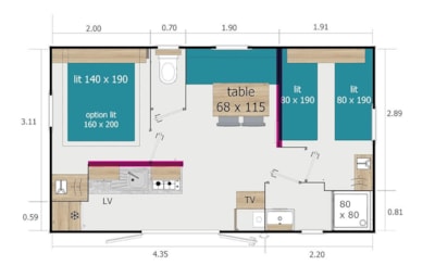 Lodge 64 mobile home - 2 bedrooms - 25m² + semi-covered terrace — 4