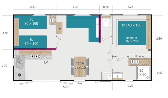 Mobil Home Lodge 77 Confort Plus 2 Chambres - 30 M² + Terrasse Semi Couverte