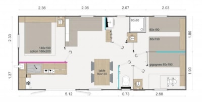 Lodge 87 mobile home, 3 bedrooms - 32 m² + semi-covered terrace — 4