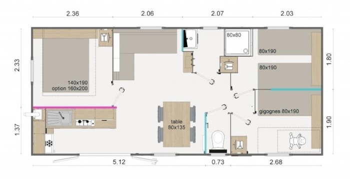Mobil Home Lodge 87 3 Chambres 1 Sdb - 33 M² + Terrasse Semi Couverte