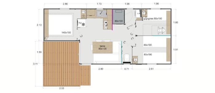 Mobil Home Lodge 83 Confort Plus 3 Chambres - 28 M² + Terrasse Intégrée De 8 M