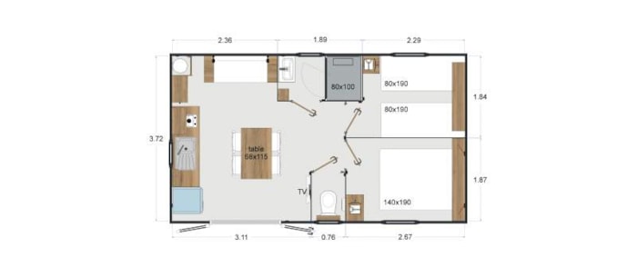 Mobil Home Cabane Surfer 2 Chambres - 25 M² + Terrasse Semi Couverte