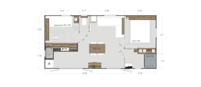 Lodge 77 Comfort Plus mobile home with 2 bedrooms - 30 m² + semi-covered terrace — 4