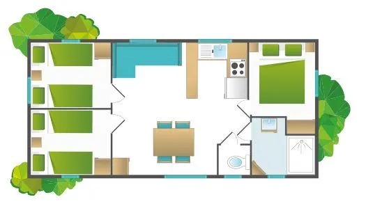 Mietunterkunft - Mobilheim (3 Zimmer) + Überdachte Terrasse - Camping Morédéna