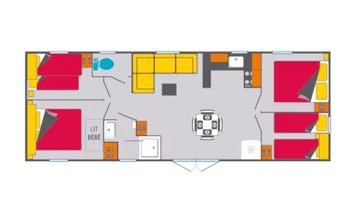Huuraccommodatie(s) - Family Xxl - 4 Kamers (Zondag) - Max. 4 Volwassenen - Airconditioning - image n°4 - Camping Ardèche Domaine de Gil