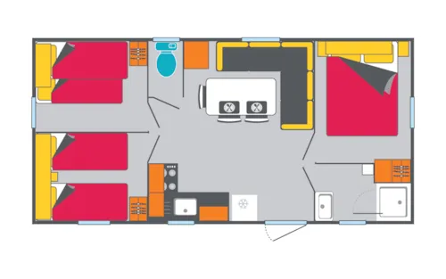 Mietunterkunft - Family Titania – 3 Schlafzimmer (Sonntag) – Max. 4 Erwachsene – Klimatisiert - image n°2 - Camping Ardèche Domaine de Gil