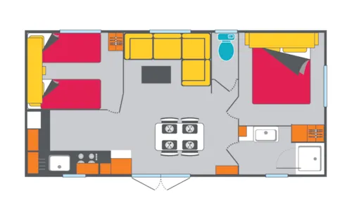 Huuraccommodatie(s) - Grand Cottage - 2 Slaapkamers (Zondag) - Max 4 Volwassenen - image n°4 - Camping Ardèche Domaine de Gil