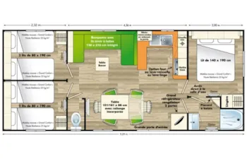 Mietunterkunft - Mobilheim 35M² - 3 Schlafzimmer - Camping L'Ardéchois