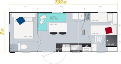 Comfort mobile home with 2 bedrooms, 24m² + TV + Wi-Fi + Terrace