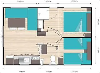 Mobil Home Standard 24-27M²  (2 Ch) + Terrasse Couverte + Clim + Tv