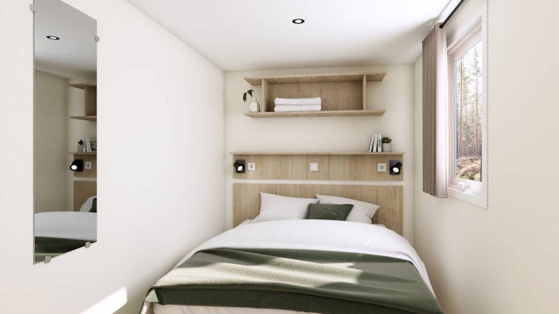 Mobilheim Confort 30m² - (2 Schlafzimmer)- davon 8m2 integrierte Terrasse + Klimaanlage + TV