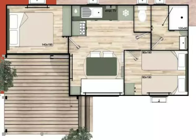 Cottage Confort 30M² - (2 Chambres) - Dont 8M2 De Terrasse Intégrée + Climatisation + Tv