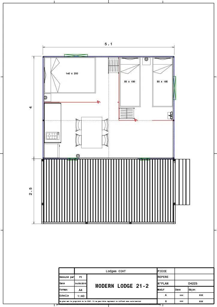 Tente Lodge - 33 M² - 2 Chambres - Sans Sanitaires Privés