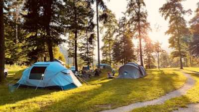 Standard pitch for a tent with mountain view