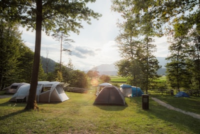 Standard pitch for a tent with mountain view